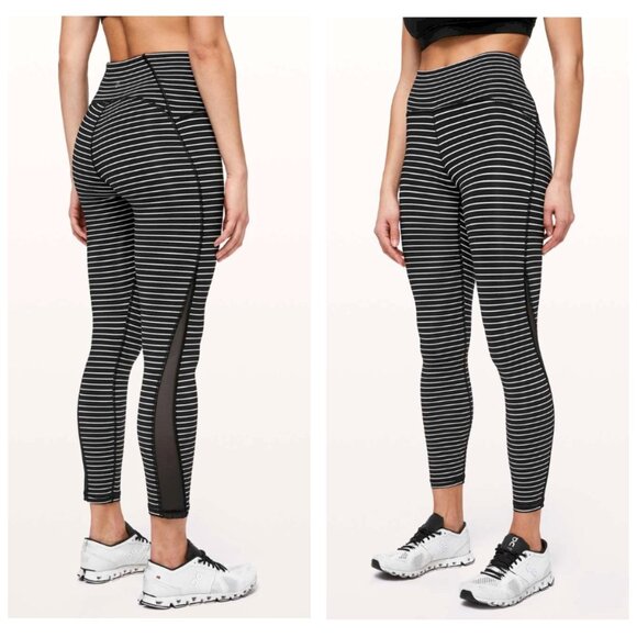 lululemon athletica Pants - Lululemon Train Times Leggings Tights 25" in Parallel Stripe Black White SZ 4